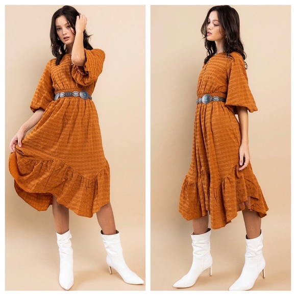 43 Boho Textured Fabric Tiered Midi Dress - Picture 4 of 4